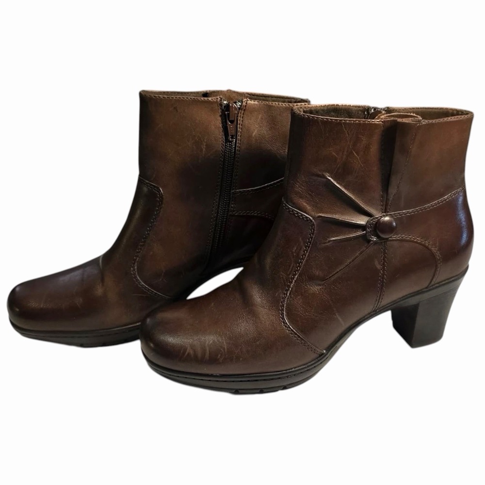 Clarks Mirabelle Social Ankle Boots Womens 8.5M Brown Leather Heeled Booties